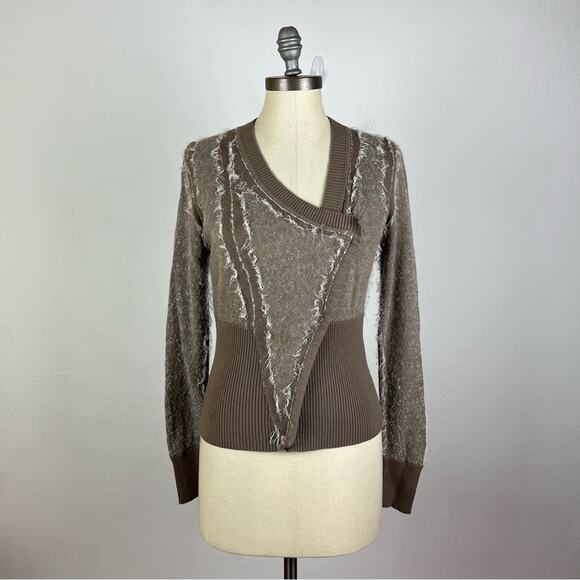 LAMB Brown Asymmetric Wool Blend Cardigan - Picture 1 of 8